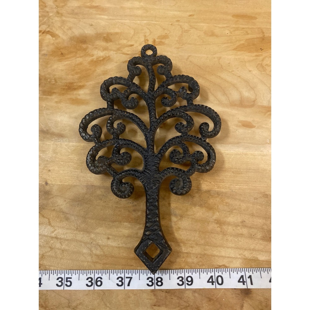 Vintage Cast Iron Family Tree Trivet Ornate Scroll Wall Hanging Kitchen Decor